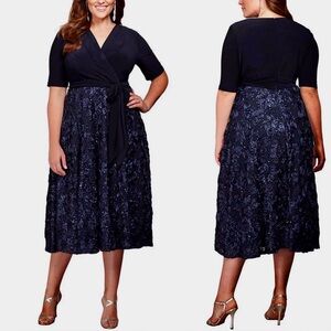Alex Evenings Plus Size Surplice
Rosettes Dress - Navy Blue Size 18W or 22W